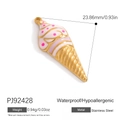Pink and white enamel ice cream pendant in 18K gold plated waterproof stainless steel - PJ92428-Ice Cream Cone