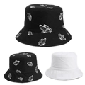 Cappelli alla pescatora reversibili da donna neri con stampe a farfalla e cotone bianco puro - M (56-58cm) / Nero e Bianco