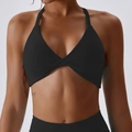 Reggiseno sportivo nero con scollo all'americana e nodo per yoga e fitness - 16/XXL / Nero Premium