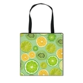 Foldable fruit pattern tote bag with lime and kiwi print and black handles - Fresh Lime Mixed Print