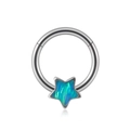 Anneau de nez en acier inoxydable argenté avec pendentif étoile en opale bleue - 1.2x8mm / Étoile (Opale Artificielle OP05)