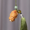 Exquisite sandalwood Ganesha pendant with green beads and a matching silk tassel - Past and Present Style (25) / Approx. 3.3*2.2cm / Without Scent Beads