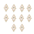 Detailed view of ten gold-plated Hamsa Hand evil eye connectors for DIY jewelry making - White Hamsa Hand Style (3#) / 10 Pieces Pack