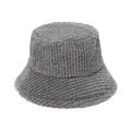 Thick plush grey fuzzy bucket hat for autumn winter with warm sherpa fleece texture - Gray
