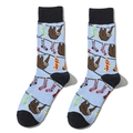 Detail of light blue crew socks featuring funny cartoon sloth and hanging laundry prints - One Size / Light Blue Sloth Rope Style (A1183)
