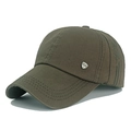Olive green washed cotton baseball cap with silver metal shield and side embroidery - Army Green