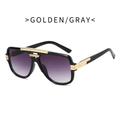 Retro square golden frame sunglasses with gradient gray lenses for men and women - Black Gold Frame Purple Gradient Lens