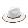 Klassieke witte wollen fedora hoed met bruine leren band en brede platte rand voor dames - M(56-58cm) / Wit