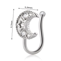 Silver crescent moon and star nose cuff with clear crystal pave and 6.7mm height - Moon Zirconia