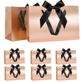 Rose gold gift bag set with black ribbon bows in large and small sizes - Set of 6 / Rose Gold