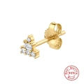 Minimalist S925 sterling silver geometric stud earring with 18K gold plating and zircons - Single Gold-2 Layer White Zirconia Stud