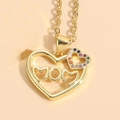 Golden MOM heart pendant necklace with multi-color zircon stones for women fashion - XL2135#4/Double Heart Hollow MOM