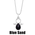 Close-up of angel pendant featuring blue sand stone on a silver beaded chain - Blue Sandstone