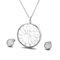 Silver stainless steel jewelry set with hollow flower necklace and sparkling crystal studs - Snowflake Floral Hollow Style (KS112597-KC)