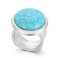 Chunky silver titanium steel ring featuring a large round turquoise stone with gold veins - US 6 / Silver Textured Turquoise Style (KR107561-K)