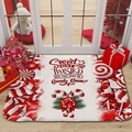 Detail of Christmas flannel door mat with candy cane stripes and festive typography - 40x60cm / Red White Candy Cane