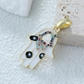 Hamsa hand pendant in gold plating with white enamel and multicolor zircon stones - D3521JC Pendant 28