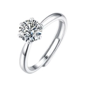 Macro shot of silver ring with six-prong set brilliant-cut cubic zirconia stone - Adjustable Open / 1 Carat Six-Prong Crown Style(XSD-02)