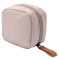 Beige nylon lipstick storage bag featuring brown leather zipper pull and forplus logo - Dusky Pink