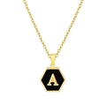 Collar de acero dorado con colgante hexagonal negro y letra A dorada elegante - Con cadena / Negro A
