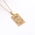 Gold stainless steel tarot card necklace featuring The Devil pendant on a thin O-chain - The Devil