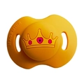 Baby silicone pacifier in bright yellow featuring a crown and pink heart design - Crown Pacifier / Yellow