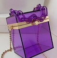 Kreative lila transparente Acryl-Box-Tasche mit passender Kette und goldenem Riemen - Lila