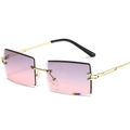 Fashionable rimless rectangle sunglasses with gradient purple lenses and gold metal temples - Gold Frame Purple Pink