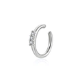 Ear cuff in argento placcato 18k con tre pietre di zircone rotonde da donna - Argento (Pezzo Singolo)