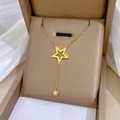 Star tassel titanium steel necklace with gold finish and zircon pendant in a jewelry box - Star Single Diamond Tassel Gold (N131)