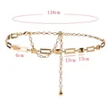 Golden geometric metal waist chain belt with square links and triple drape chains - Gold Geometric Rectangle Style (19436)