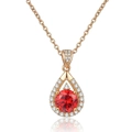 Rose gold necklace featuring a round red gemstone with a teardrop diamond border - 3-carat Champagne Gold Red Diamond Necklace Xl-52