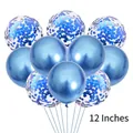 Detail of 12 inch blue metallic and transparent confetti latex balloons for party decoration - Blue