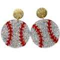 Glitzernde Baseball-Ohrhänger aus Acryl mit goldenen Metallscheiben für Sportfans - Baseball-Silberglitzer
