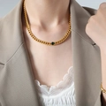 Grof 18k goud vergulde roestvrijstalen schakelketting met een groene zirkoon steen - Gouden Ronde Zirkoon Ketting - 40+5cm