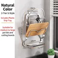 Silver stainless steel wall-mounted pot lid rack with two tiers and drip tray - S-Type 2-Tier (With Drip Tray)