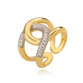 Anello incrociato placcato oro con pavé di zirconi scintillanti dal design geometrico - Aperto Regolabile / Stile Pavé Incrociato (14323)