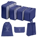 7-piece travel organizer set in navy blue twill fabric for luggage storage - 7-Piece Set / Navy Blue