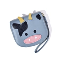 Light blue cow patterned cartoon coin purse with yellow horns and wrist strap - Blue
