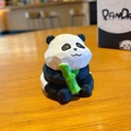 Cute geometric resin panda figurine holding a green bamboo stalk with stylish gift box - Holding Bamboo / Color Box