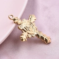 Anhänger aus 304 Edelstahl mit 18k Goldbeschichtung, Kreuz mit Rosen-Relief-Design - Gold