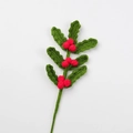 Handmade crochet holly branch with green leaves and red berries for Christmas decor - Large Red Berry Branch - Dark Green