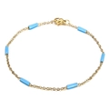 Bracelet chaîne dorée minimaliste avec perles tubulaires bleu clair et fermoir mousqueton - Style Or + Bleu Clair (KB165165-Z)