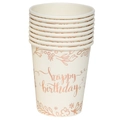 Detail von Einweg-Pappbechern in Roségold mit Happy Birthday Aufschrift für Mädchen - Pappbecher (8 Stk/Packung)