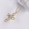 Goldene Kreuzkette mit Evil Eye Anhänger und Zirkonia-Steinen für Damen und Herren - Weißer Zirkon-Kreuz / Gold