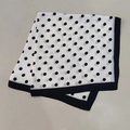 Elegant polka dot square silk scarf in black and white with a classic border design - Polka Dot White Square Handkerchief / 65