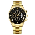 Luxury gold Geneva men's quartz watch with black dial and calendar display on white background - Black Dial Gold Hands Gold Band (Fork End)