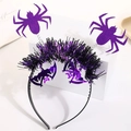 Halloween purple tinsel headband with spring-loaded velvet spiders and bats - Purple Spider Bat Tinsel