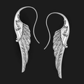 Boucles d'oreilles pendantes plumes vintage en argent avec détails sculptés de style - Ailes de Plumes Argentées (08)