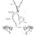 Polished stainless steel heart jewelry set with necklace and stud earrings in silver finish - Silver (SE121901S)